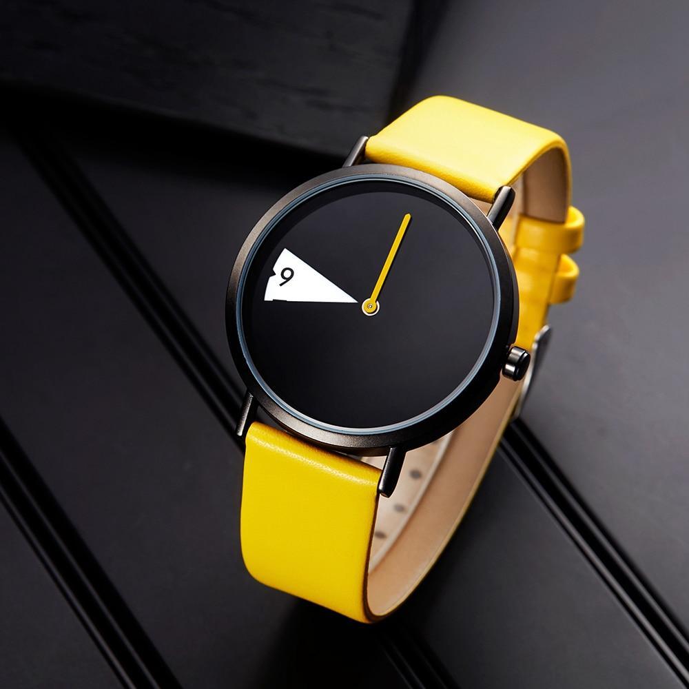 Cute Women Watch Creative Wristwatch Lady Clock Rotate Yellow Leather Band Wristwatches Clock Montres Femme Reloj Mujer