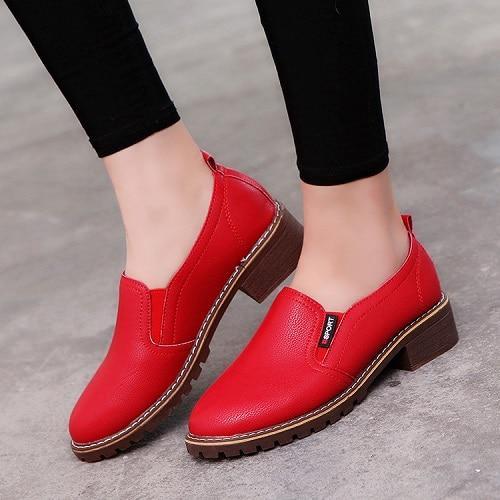 Women Flats Fashion  Casual Leather Shoes Ladies Comfortable Solid Round Toe Women Loafers