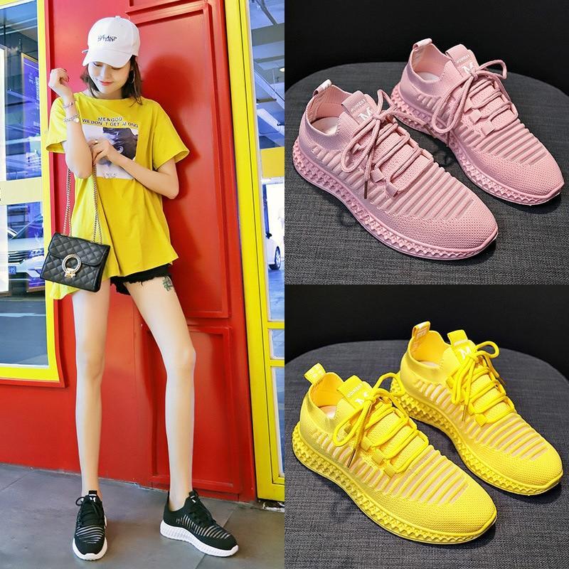 Sneakers Women Breathable Air Mesh Pink Green Platform Shoes
