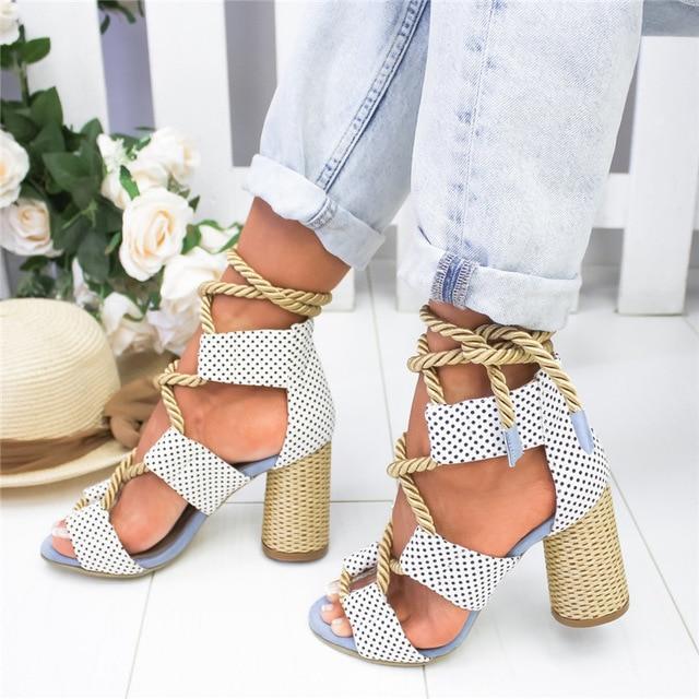 Women Sandals Hemp Heel Pointed Fish Mouth Sandals