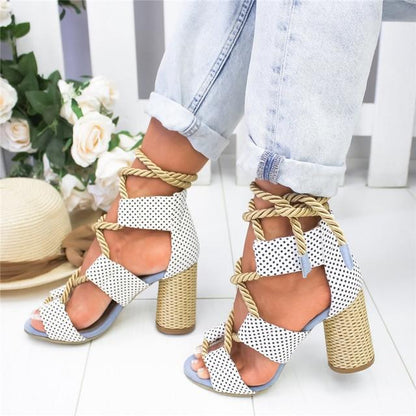 Women Sandals Hemp Heel Pointed Fish Mouth Sandals