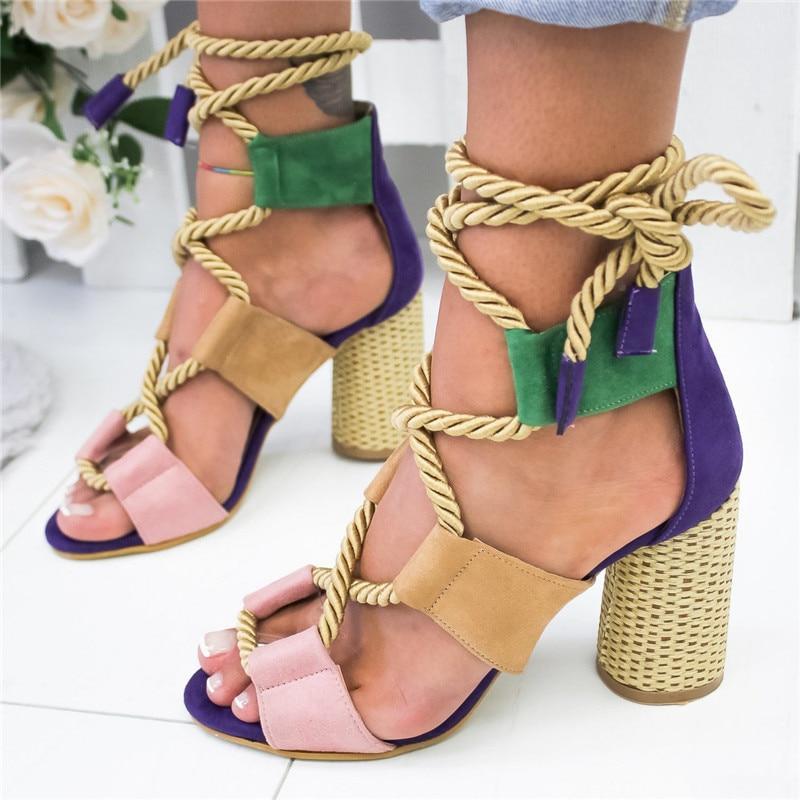 Women Sandals Hemp Heel Pointed Fish Mouth Sandals