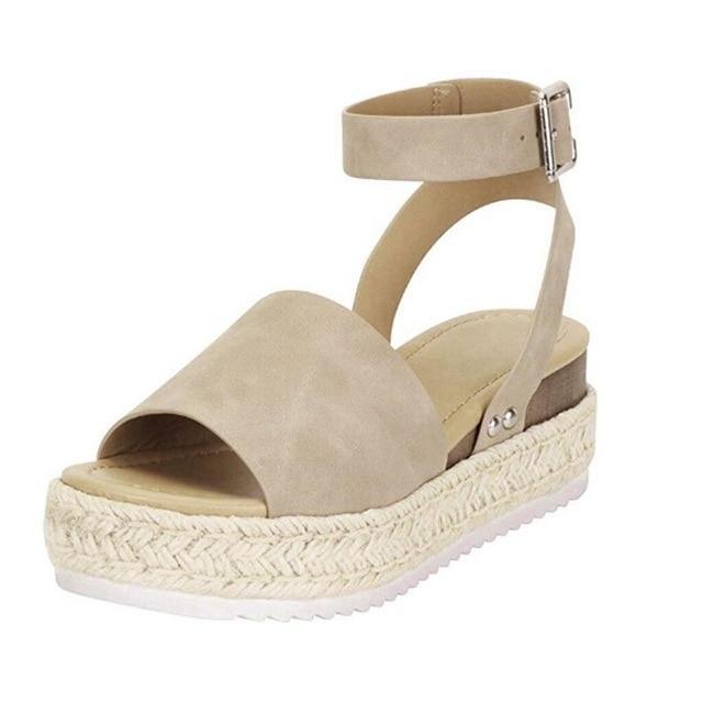 Woman Zapatos De Mujer Casual Women's Rubber Sole Studded Wedge Buckle Ankle Strap Open Toe Sandals