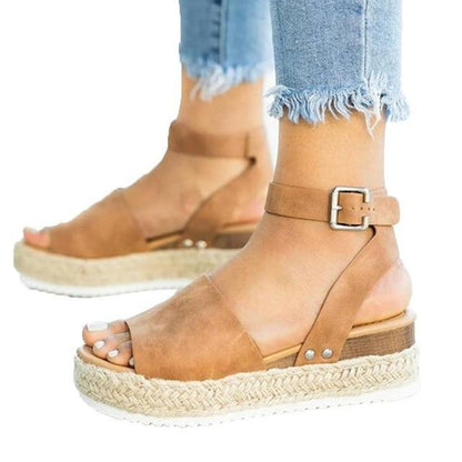 Woman Zapatos De Mujer Casual Women's Rubber Sole Studded Wedge Buckle Ankle Strap Open Toe Sandals