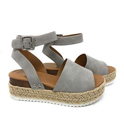 Woman Zapatos De Mujer Casual Women's Rubber Sole Studded Wedge Buckle Ankle Strap Open Toe Sandals