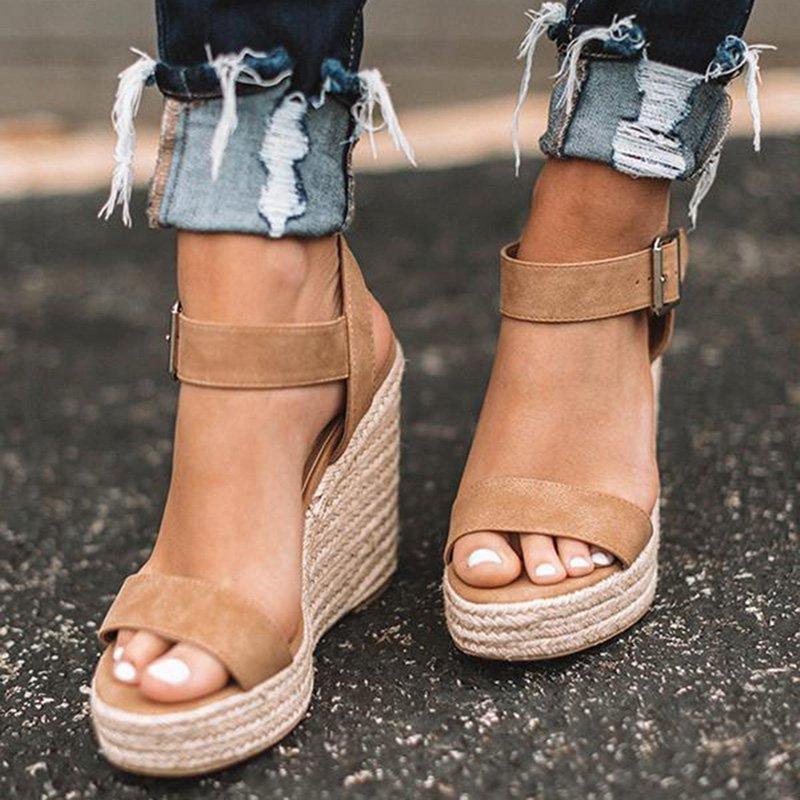 Platform Sandals Women Peep Toe High Wedges Heels Ankle Buckles Sandals