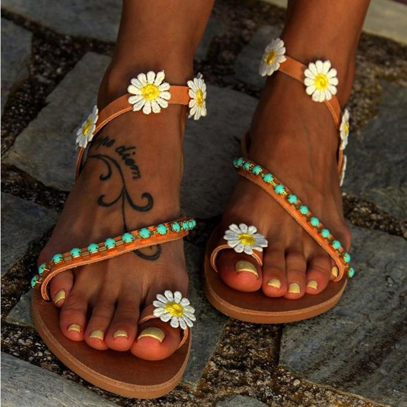 Woman Gladiator Sandals Women Shoes Flat Fashion Weet Flowers Boho Beach Sandals