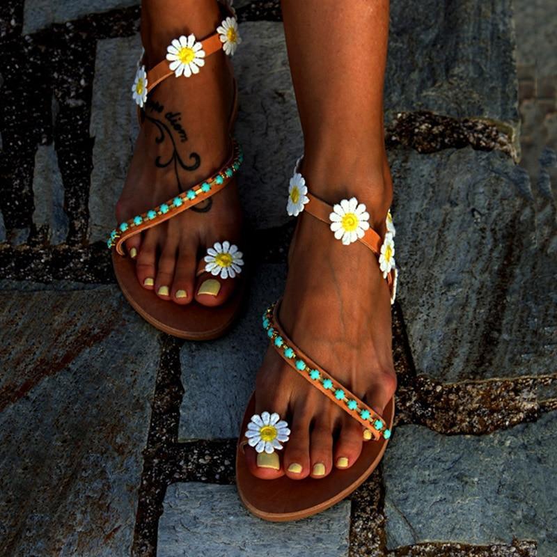 Woman Gladiator Sandals Women Shoes Flat Fashion Weet Flowers Boho Beach Sandals