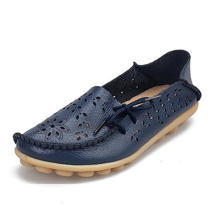 Flats Genuine Leather Slip On Cut-Outs Women Shoes Moccasins Loafers