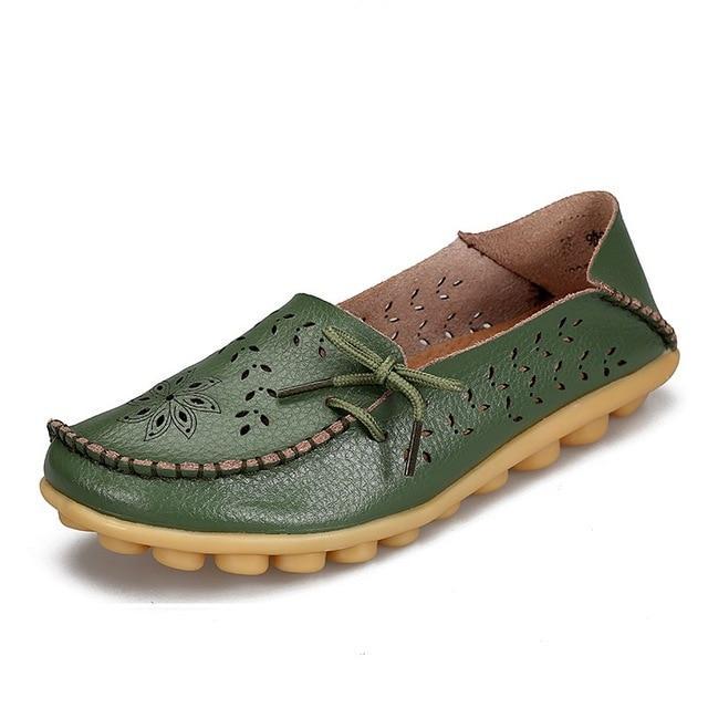Flats Genuine Leather Slip On Cut-Outs Women Shoes Moccasins Loafers