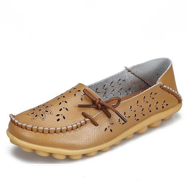 Flats Genuine Leather Slip On Cut-Outs Women Shoes Moccasins Loafers