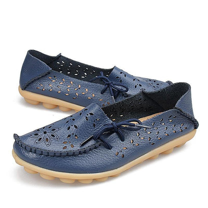 Flats Genuine Leather Slip On Cut-Outs Women Shoes Moccasins Loafers