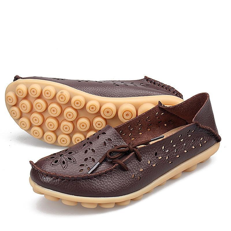Flats Genuine Leather Slip On Cut-Outs Women Shoes Moccasins Loafers