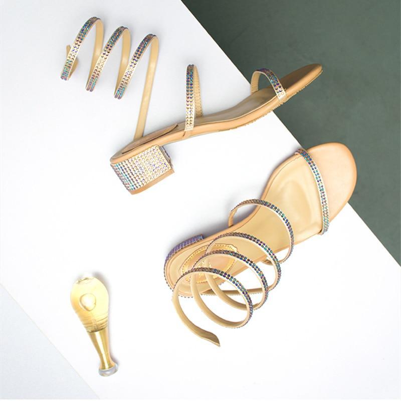 Women Sandals  Fashion Sexy Rhinestone Mid Heel Tied Party Breathable Comfort Shopping Woman Walking Casual Shoes