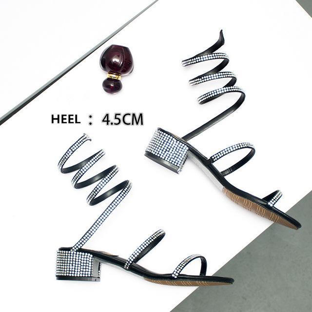 Women Sandals  Fashion Sexy Rhinestone Mid Heel Tied Party Breathable Comfort Shopping Woman Walking Casual Shoes
