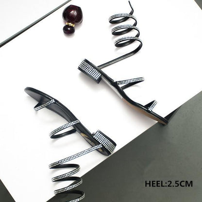 Women Sandals  Fashion Sexy Rhinestone Mid Heel Tied Party Breathable Comfort Shopping Woman Walking Casual Shoes