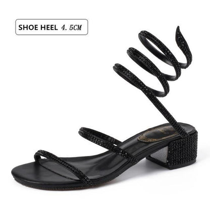 Women Sandals  Fashion Sexy Rhinestone Mid Heel Tied Party Breathable Comfort Shopping Woman Walking Casual Shoes
