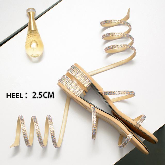 Women Sandals  Fashion Sexy Rhinestone Mid Heel Tied Party Breathable Comfort Shopping Woman Walking Casual Shoes