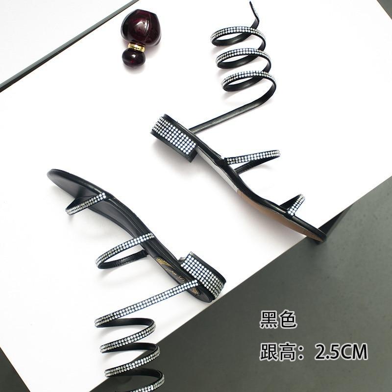 Women Sandals  Fashion Sexy Rhinestone Mid Heel Tied Party Breathable Comfort Shopping Woman Walking Casual Shoes