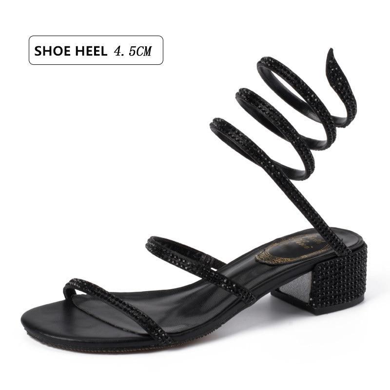 Women Sandals  Fashion Sexy Rhinestone Mid Heel Tied Party Breathable Comfort Shopping Woman Walking Casual Shoes
