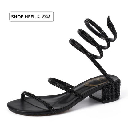Women Sandals  Fashion Sexy Rhinestone Mid Heel Tied Party Breathable Comfort Shopping Woman Walking Casual Shoes