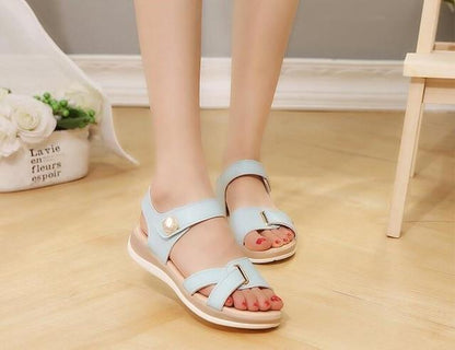 Women Sandals platform heel Leather hook loop metal Soft comfortable Wedge shoes