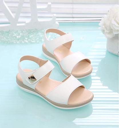 Women Sandals platform heel Leather hook loop metal Soft comfortable Wedge shoes