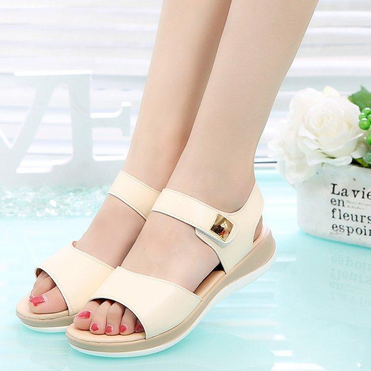 Women Sandals platform heel Leather hook loop metal Soft comfortable Wedge shoes