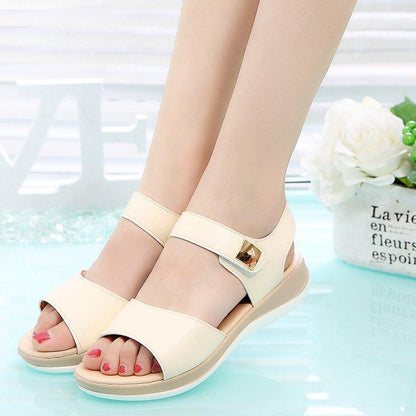 Women Sandals platform heel Leather hook loop metal Soft comfortable Wedge shoes