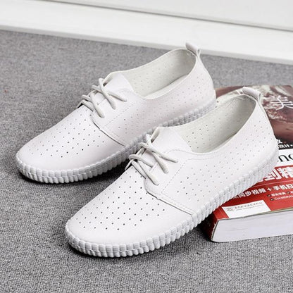 Leather woman shoes casual white tie rubber soft bottom sneakers