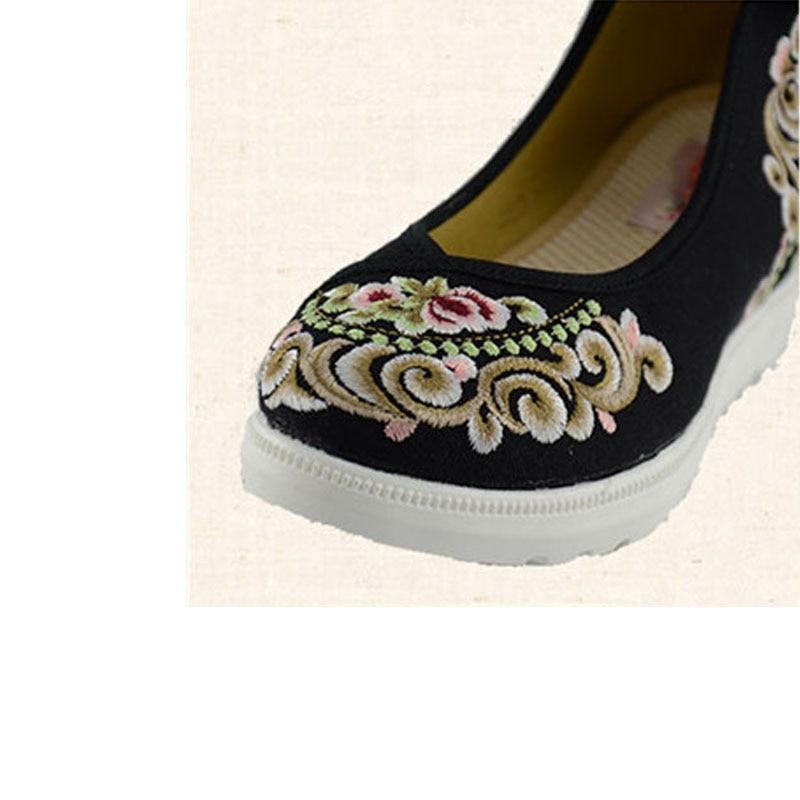 High End Floral Embroidered Women Canvas Flat Platforms Mid Top Ankle Strap shoes