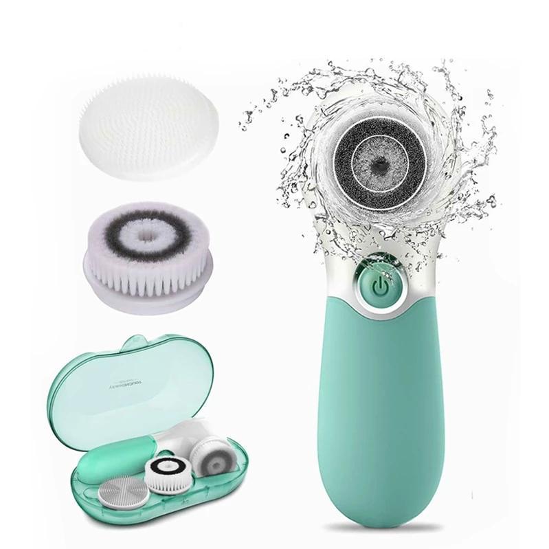 Waterproof Facial Brush Deep Cleansing Set with 3 Different Spin Brush Head,two speed face cleansing device TB 14838