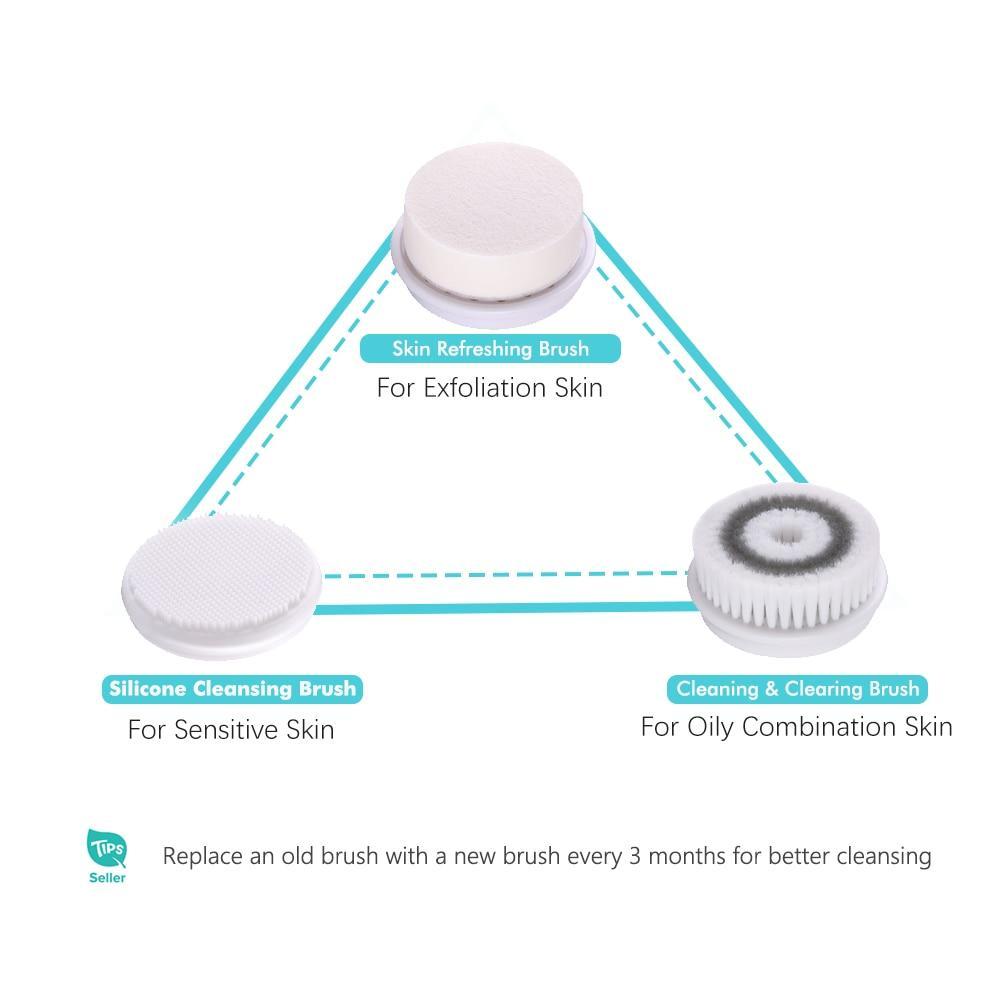 Waterproof Facial Brush Deep Cleansing Set with 3 Different Spin Brush Head,two speed face cleansing device TB 14838