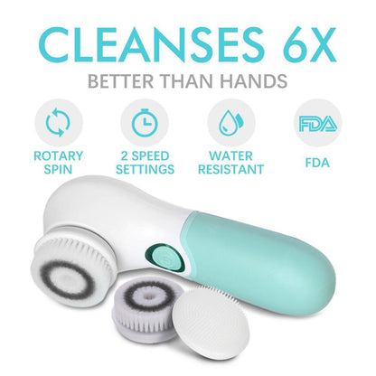 Waterproof Facial Brush Deep Cleansing Set with 3 Different Spin Brush Head,two speed face cleansing device TB 14838