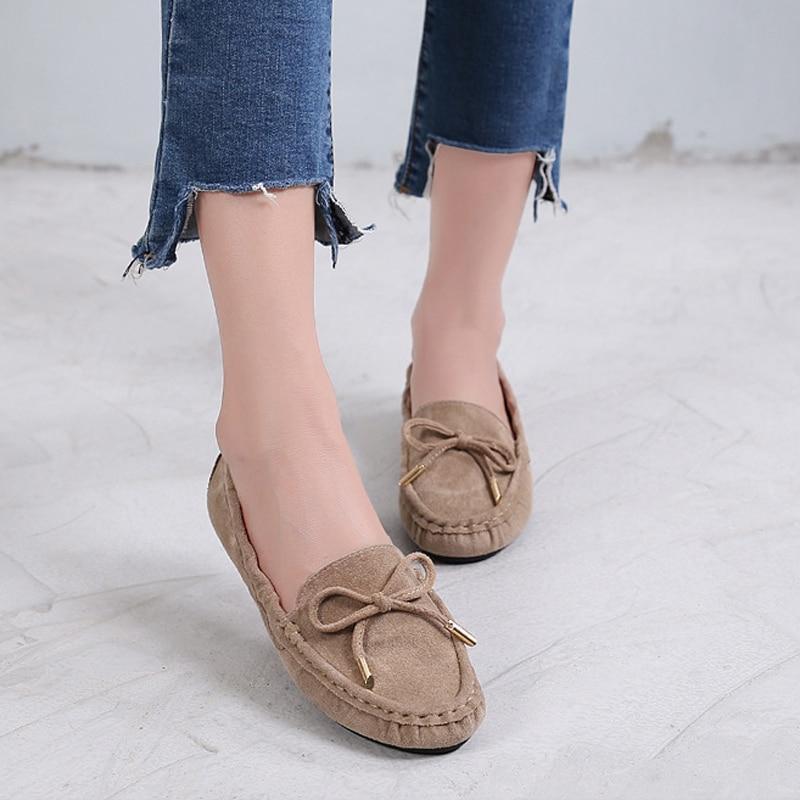 New  Loafers Women Moccasins Butterfly-Knot Slip On Solid Flats Shallow Round Toe Casual Flat Shoes