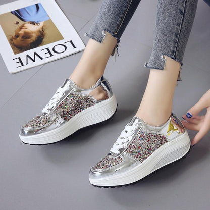 Platform Glitter Sneakers Silver Loafers