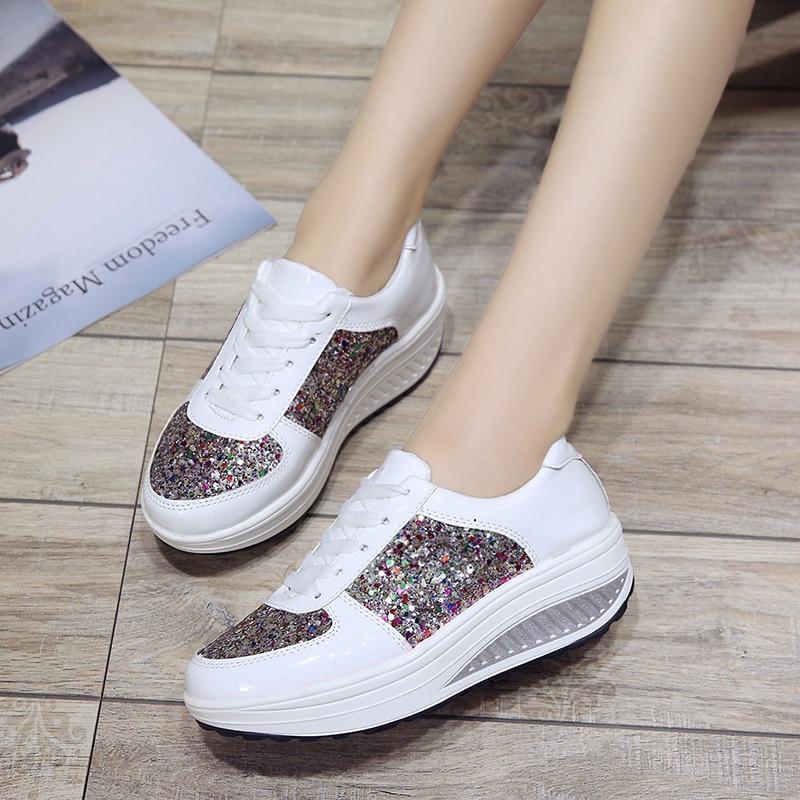 Platform Glitter Sneakers Silver Loafers