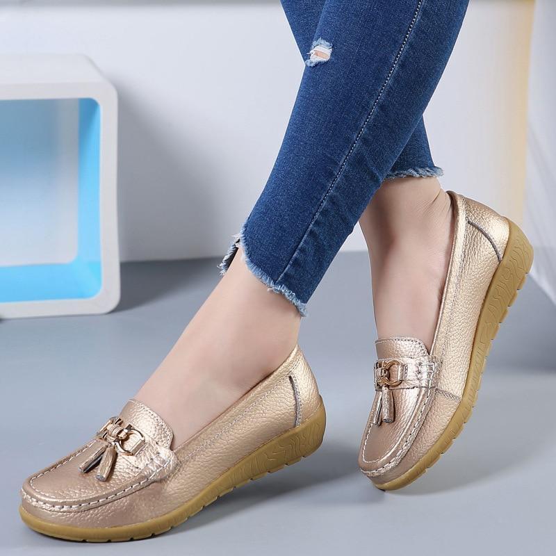 Women Big size 4.5-12 Genuine leather Slip on shoes for Women Loafers