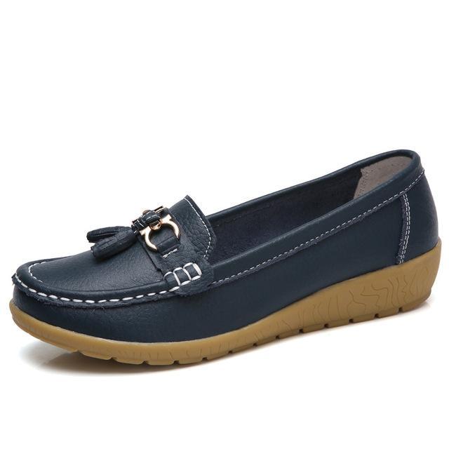Women Big size 4.5-12 Genuine leather Slip on shoes for Women Loafers