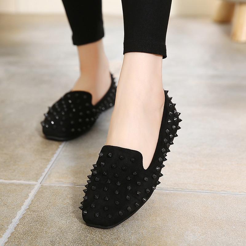Flat Shoes Women Rivets Shoes Woman Casual Square Toe Flats Loafers