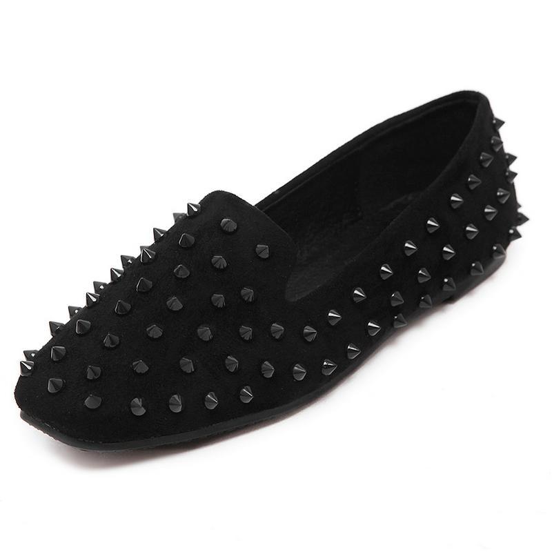 Flat Shoes Women Rivets Shoes Woman Casual Square Toe Flats Loafers
