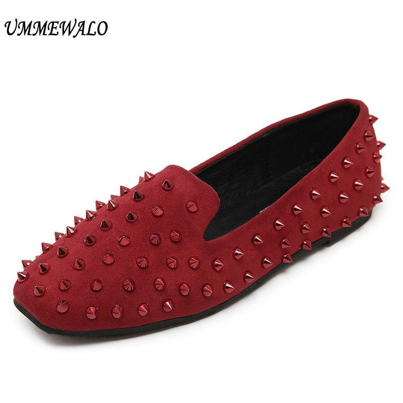 Flat Shoes Women Rivets Shoes Woman Casual Square Toe Flats Loafers