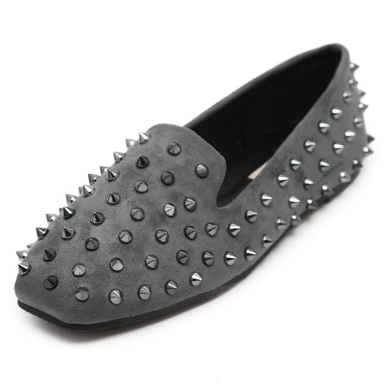Flat Shoes Women Rivets Shoes Woman Casual Square Toe Flats Loafers