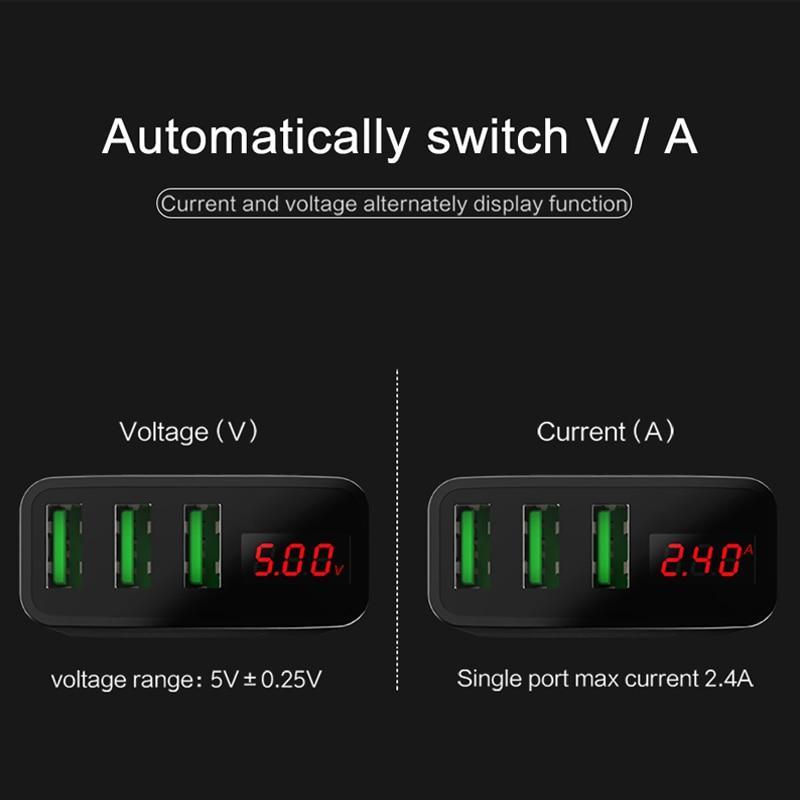 s 3 Port USB Phone Charger LED Display EU Plug Total Max 3A Smart Fast Charger Mobile Wall Charger for iPhone iPad Samsung