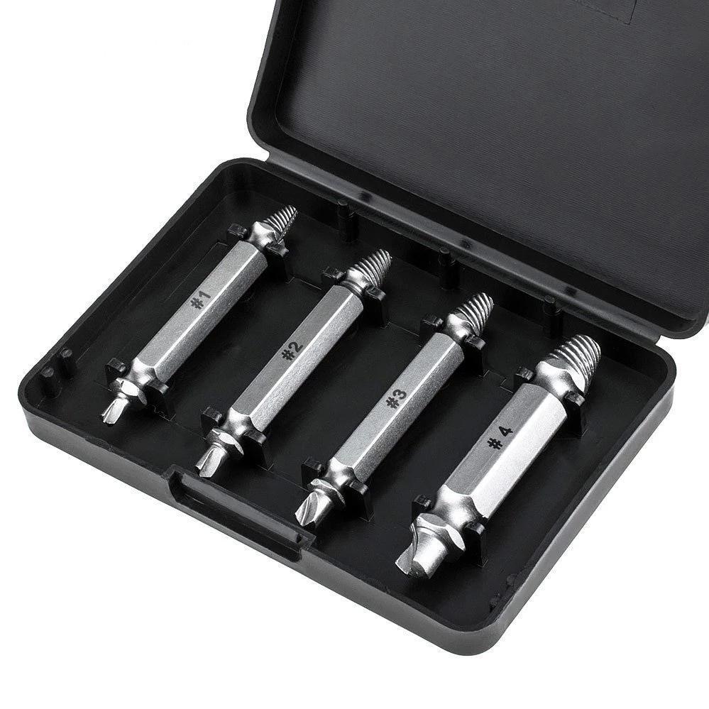 Nice 4pcs Damaged Screw Extractor Drill Bits Guide Set Broken Speed Out Easy out Bolt Stud Stripped Screw Remover Tool