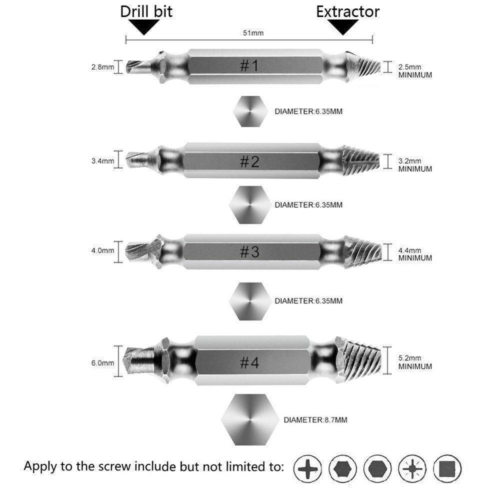 Nice 4pcs Damaged Screw Extractor Drill Bits Guide Set Broken Speed Out Easy out Bolt Stud Stripped Screw Remover Tool