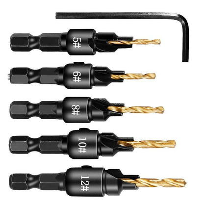 Greatest 5pcs Countersink Drill Woodworking Drill Bit Set Drilling Pilot Holes For Screw Sizes #5 #6 #8 #10 #12