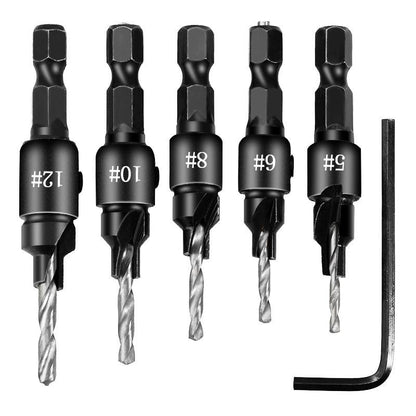 Greatest 5pcs Countersink Drill Woodworking Drill Bit Set Drilling Pilot Holes For Screw Sizes #5 #6 #8 #10 #12