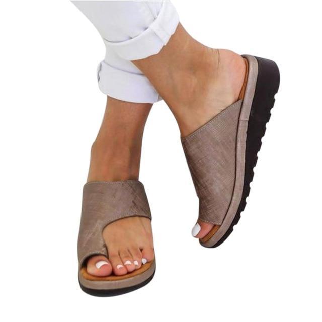Women Comfy Platform Sandal Shoes Feet Correct Thickened Street PU Leather Dating Shopping Flat Sole Women Sandal