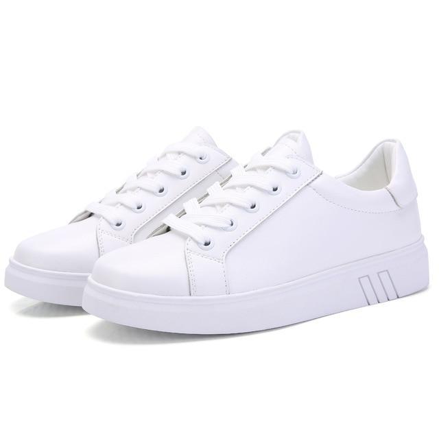 Genuine Leather Women Flats White Soft Soled Pointed Toy Preppy Style Lace Up shoes